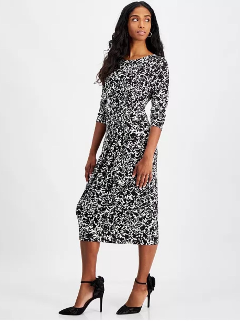 NWT $90 INC International Concepts Black & White Printed Midi Dress